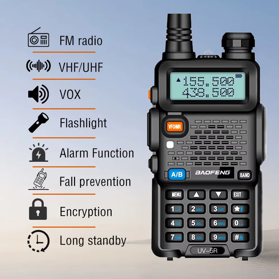 Baofeng UV-5R Dual-Band Walkie-Talkie VHF/UHF 5W Tragbares Langstrecken-Funkgerät mit 128 Kanälen in Schwarz - Bild 5