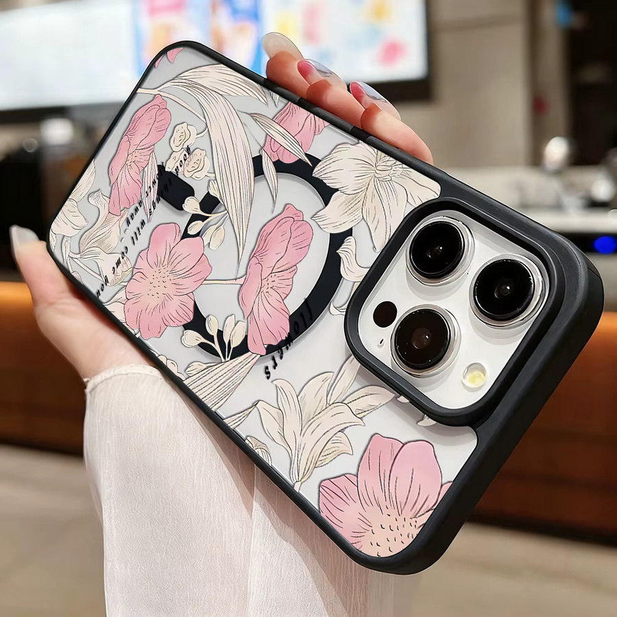 Stoßfeste magnetische iPhone 16 Pro Max Handyhülle mit Blumen-Design in Multicolour und matter Acryl-Abdeckung - Bild 3