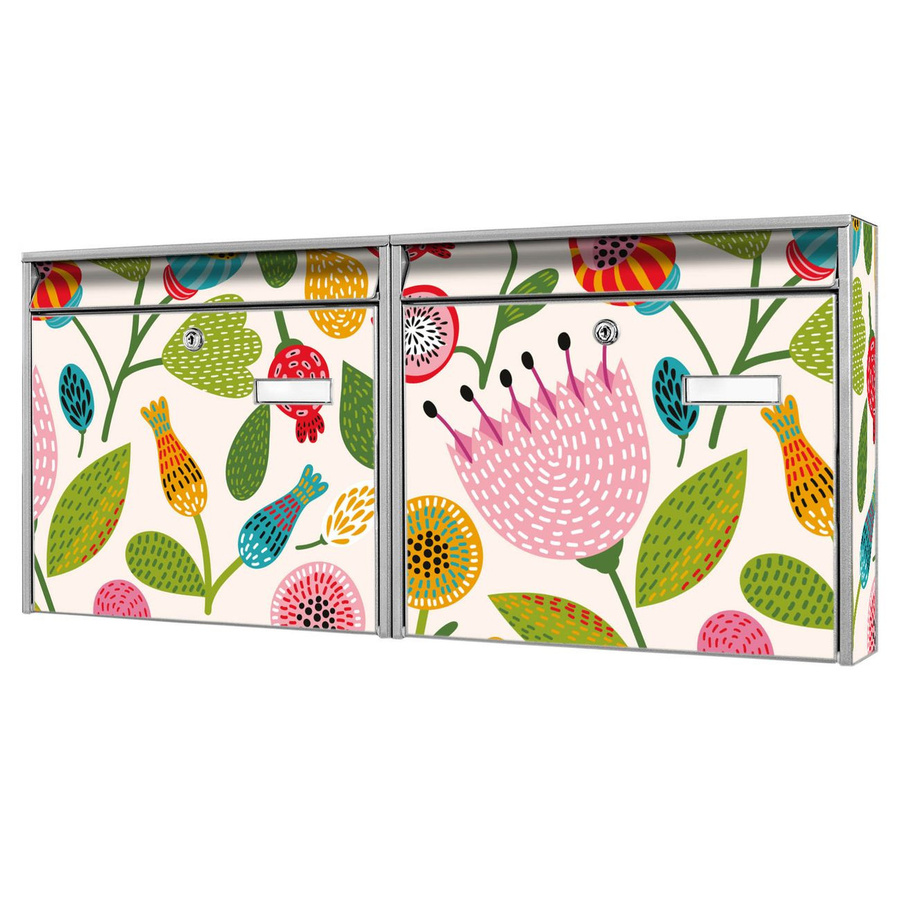 banjado Burg Wächter Briefkastenanlage für Mehrfamilienhäuser, silber verzinkt und lackiert mit Motiv Rosa Kelch Hell, B/T/H: 72,5 x 32,2 x 10 cm - Bild 1