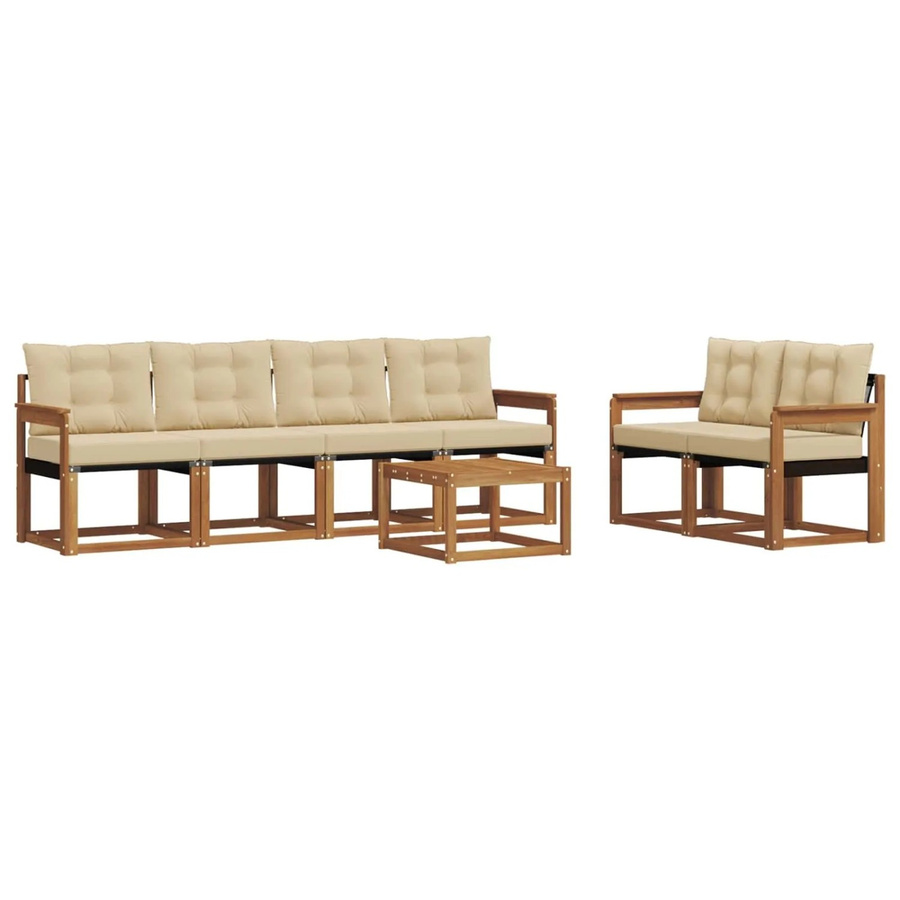 vidaXL Outdoor-Sofagarnitur 7-teilig aus Akazienholz mit Textilene und Kissen in Natur und Beige - Bild 2