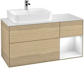 V&B Waschtischunterschrank Finion in Weiß lackiert mit Eichenoberfläche, Breite: 120 cm, Tiefe: 50,1 cm, Höhe: 50,1 cm - Bild 1