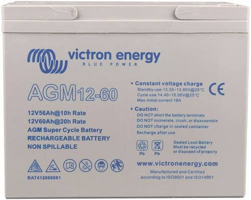 Victron Energy Deep Cycle BAT412550084 Bleiakku 12V 60Ah Blei-Vlies AGM B/H/T: 138 x 229 x 227 mm - Bild 1