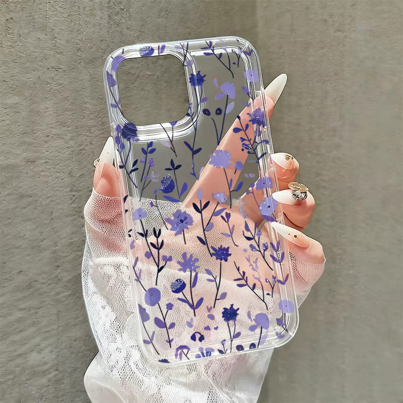 Apple iPhone Handyhülle mit lila Blumenmuster als Soft Clear Case Cover - Bild 2