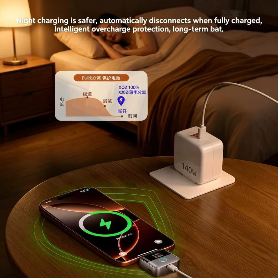KEBIDUMEI 140W Smart Auto-Power-Off Ladegerät mit Digitalanzeige und USB-C Schnelllade-Datenkabel inklusive Überladeschutz - Bild 5