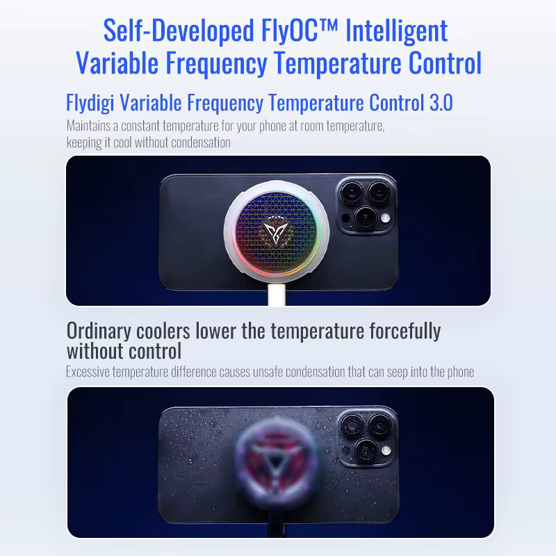 Flydigi B8X Magnetischer Telefonkühler mit RGB-Beleuchtung und ultraschneller Wärmeableitung für iPhone, iPad und Android, Weiß/Multicolor - Bild 3