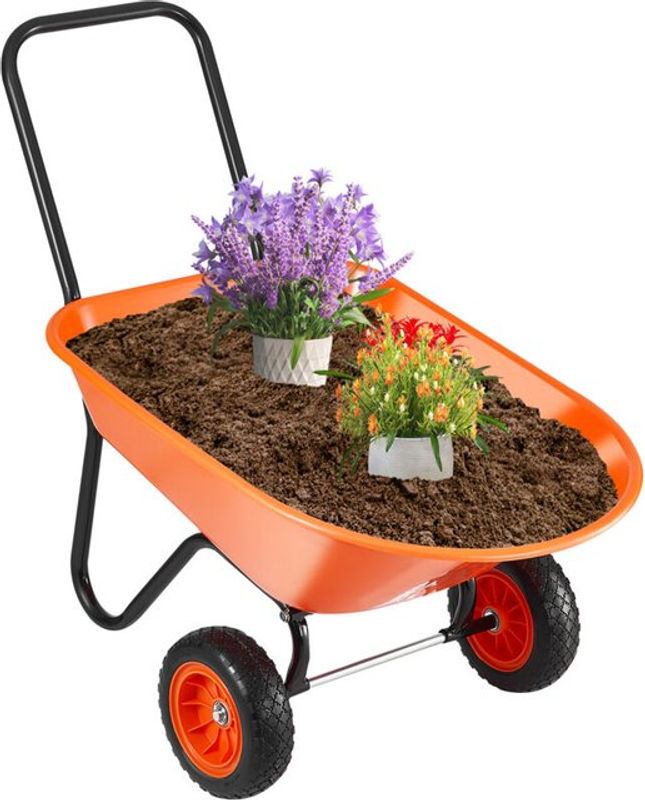 VEVOR Schubkarrenwagen mit 5 Kubikfuß Ladevolumen und 135 kg Tragkraft, 2-rädriger Gartenkipper mit 10 Zoll breiten Spurrädern und Griff für Garten und Rasen - Bild 2