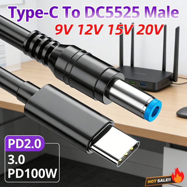 LAIMANEI USB-C auf DC5525 Ladekabel PD100W Typ-C zu DC-Stromadapter Konverter für Laptop und WLAN-Router, Schwarz - Bild 1