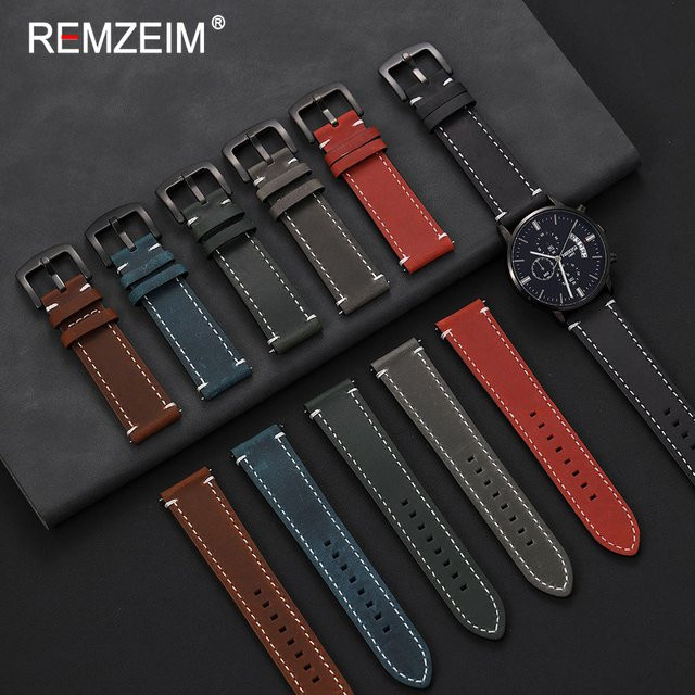 REMZEIM Smartwatch-Armband, Crazy Horse Leder, Schwarz, Unisex - Bild 1