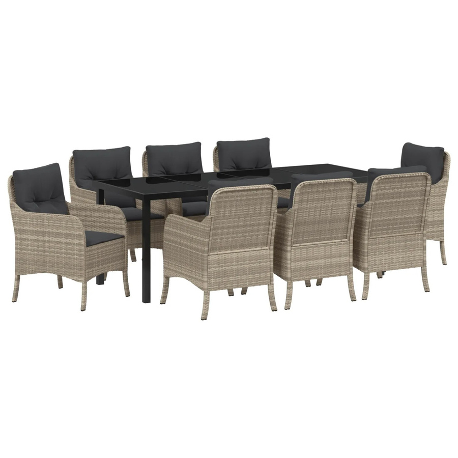vidaXL 9-teiliges Garten-Ess-Set aus Poly-Rattan in Hellgrau-Anthrazit mit Kissen für Garten, Terrasse und Balkon - Bild 2