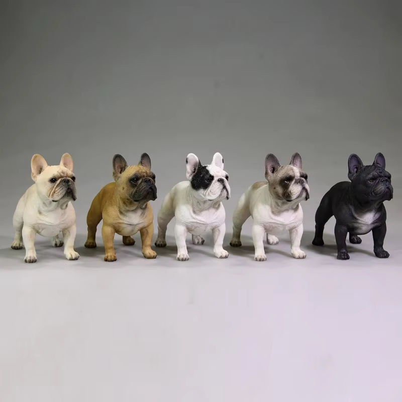 JXK Simulation Französische Bulldogge Modell im Maßstab 1:6, lebensechtes Haustier-Figurenmodell aus Kunstharz, mehrfarbig - Bild 1