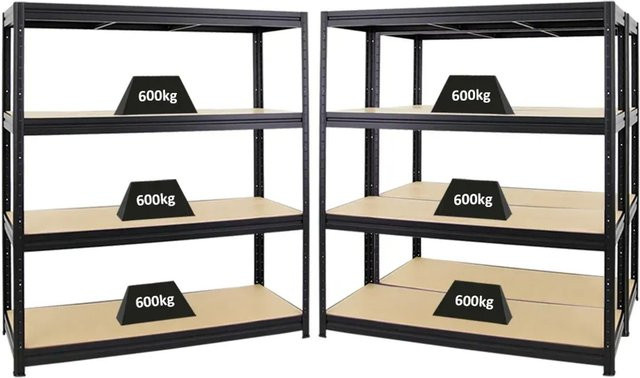 3er Set PROREGAL Schwerlastregal Dino Schwarz, H x B x T: 180 x 160 x 60 cm, Fachlast 600 kg mit verstellbaren Regalböden aus MDF und Metall - Bild 1