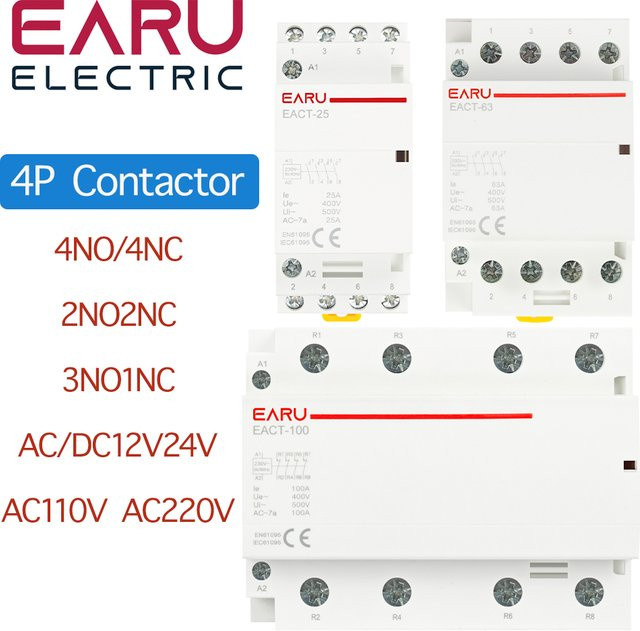 EARU Modulares Schütz Set 4er Pack AC/DC 24V 220V 16-100A für Din-Schiene in Weiß - Bild 1