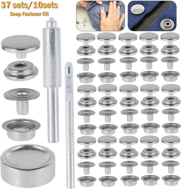 10er-Set Metall-Ösen- und Ösenstanzwerkzeug-Set in Schwarz und Silber für Gürtel, Kleidung, Segeltuch, Vorhänge, Schuhe und Zelte - Bild 1