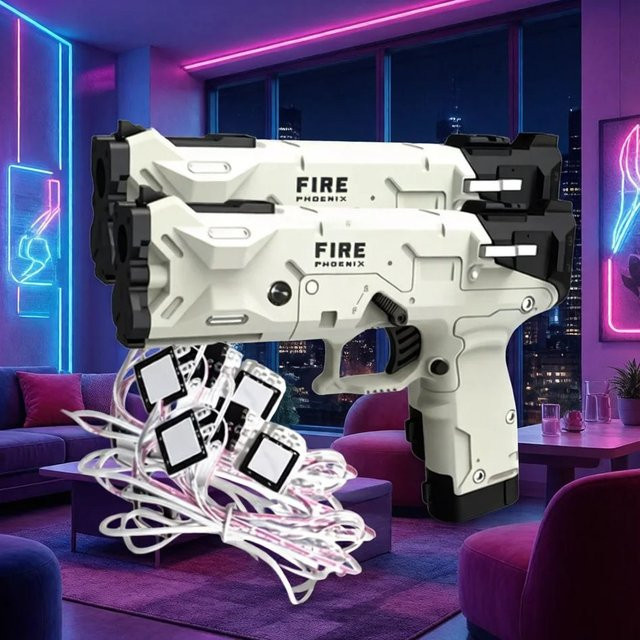 GUN4IR 2er Set Kabellose Elektromagnetische Lichtpistolen mit Rückstoßfunktion in Weiß für PC-Shooter und Simulationen - Bild 1
