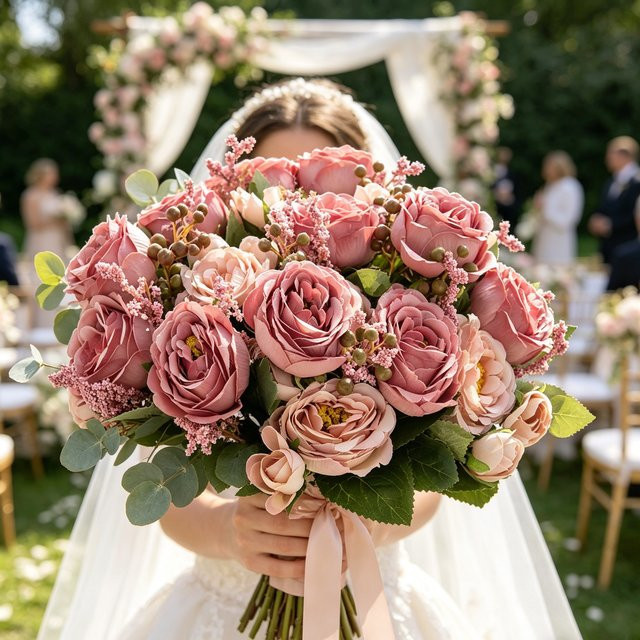 XIAOYINMO Künstliche Pfingstrosen aus Textil in Rot und Pink für Hochzeit und Dekoration - Bild 1
