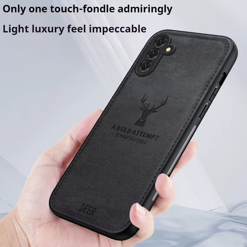 Stoßfeste Handyhülle aus Hirschkopf-Stoff und Leder für Samsung Galaxy S25 S24 S23 S22 S21 Ultra Plus FE A56 A55 A16 5G in Schwarz - Bild 3