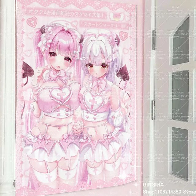 VIKAMA Doppelseitiger Wandteppich in Rosa mit Mädchen-Illustration als kreativer Wandbehang für dein Zuhause - Bild 1