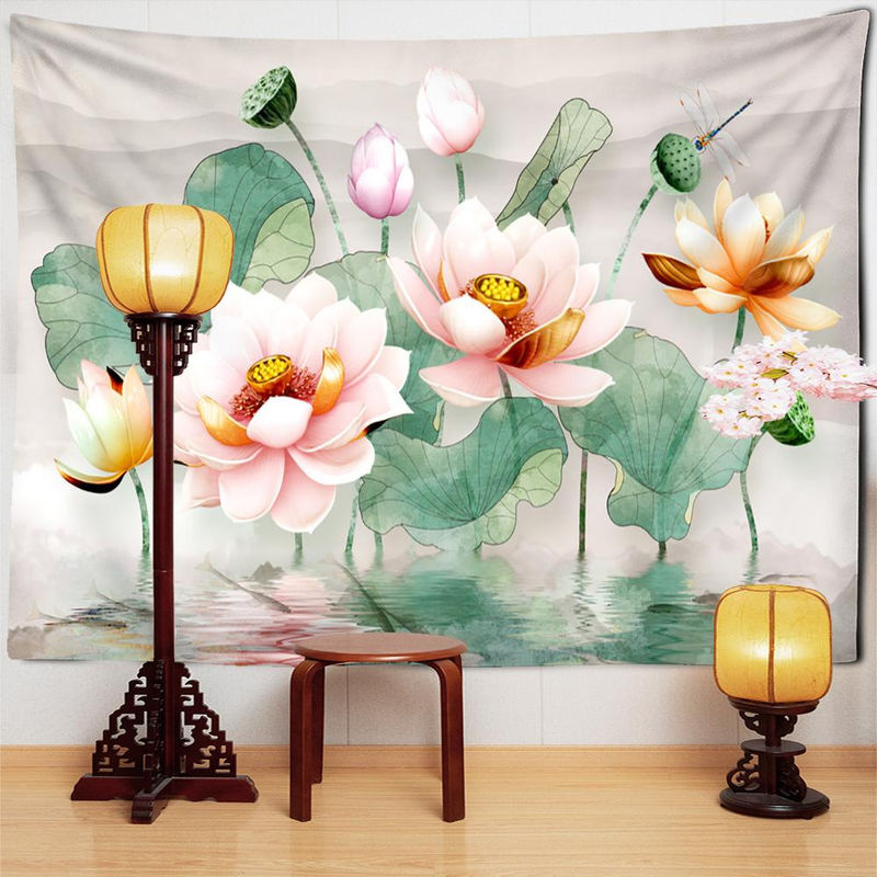 Wandteppich Super Six mit Lotus und Koi Motiv im Bohemian Stil, mehrfarbig, B/H: 95 x 70 cm - Bild 2
