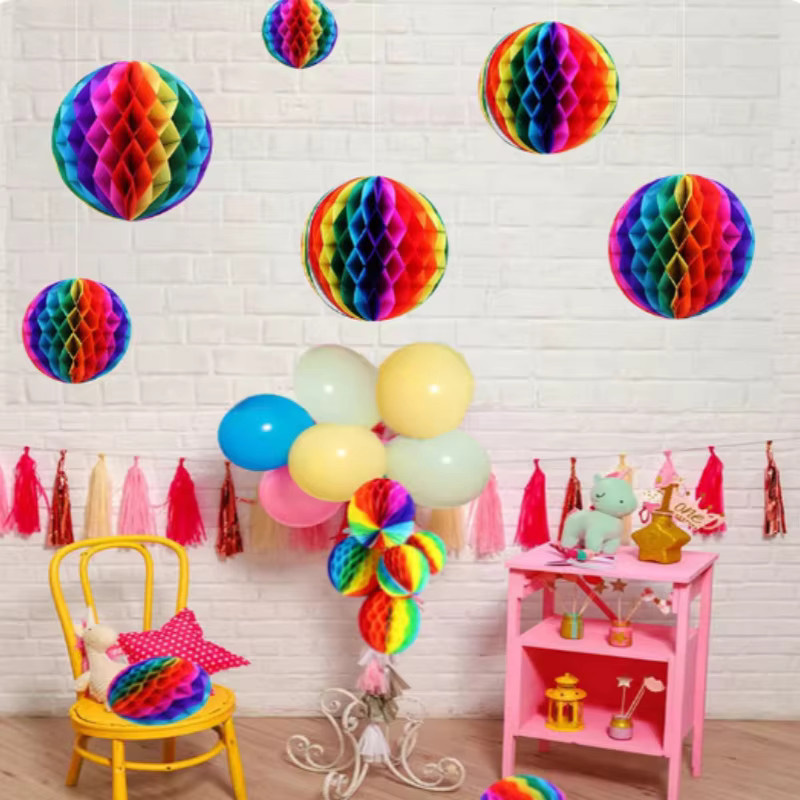 Merylover Dekorative Waben-Papierblumen in Regenbogenfarben für Hochzeit, Geburtstag und Party, Durchmesser: 15 cm - Bild 4