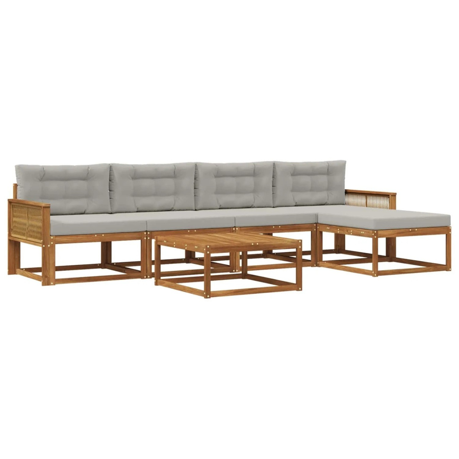 vidaXL Outdoor-Sofagarnitur in L-Form aus Akazienholz mit 6 Kissen in Natur und Grau - Bild 2
