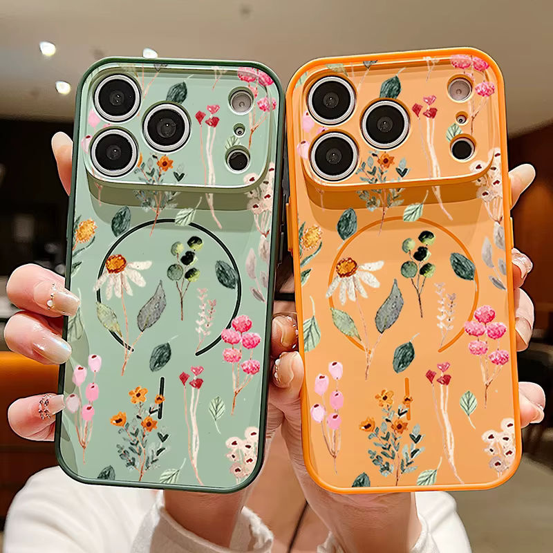 MOESOE Magnetische Handyhülle mit Blumenmuster für iPhone 17 16 15 14 13 Pro Max, Magsafe kompatibel, TPU und PC Hardcase, mehrfarbig schwarz - Bild 2