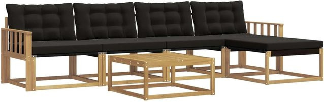 vidaXL Outdoor-Sofagarnitur 6-teilig aus Akazienholz mit Textilene und Polstern in Weiß-Schwarz - Bild 1