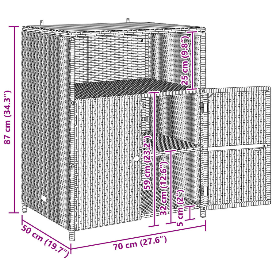 Schrank von VD Home Furnishing in Schwarz aus Akazienholz, Polyester und Poly-Rattan für Garten und Terrasse, B/T/H: 70 x 50 x 87 cm - Bild 3