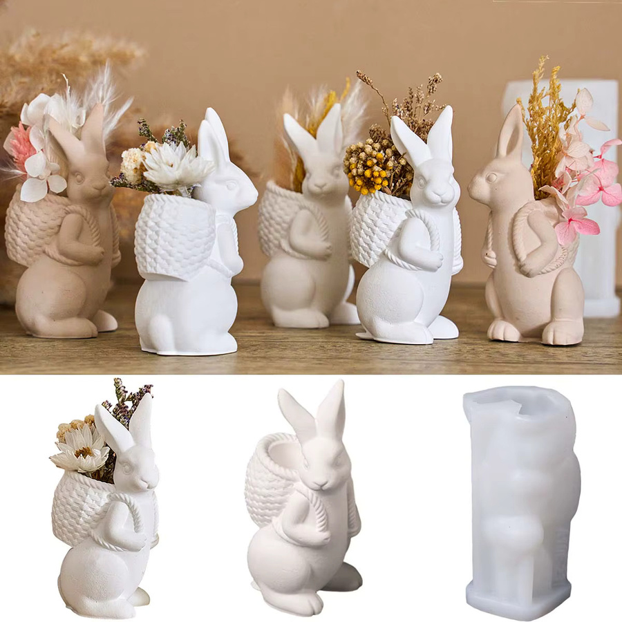 UDOCOOL Silikonform Osterhase für DIY Kaninchen-Ornamente aus Gips oder Harz in Weiß - Bild 2