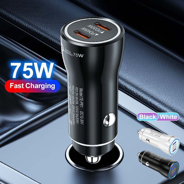GUSEYEE 75W USB-C Autoladegerät mit 2 Ports, Schnellladeadapter für iPhone, Xiaomi und Samsung in Schwarz - Bild 1
