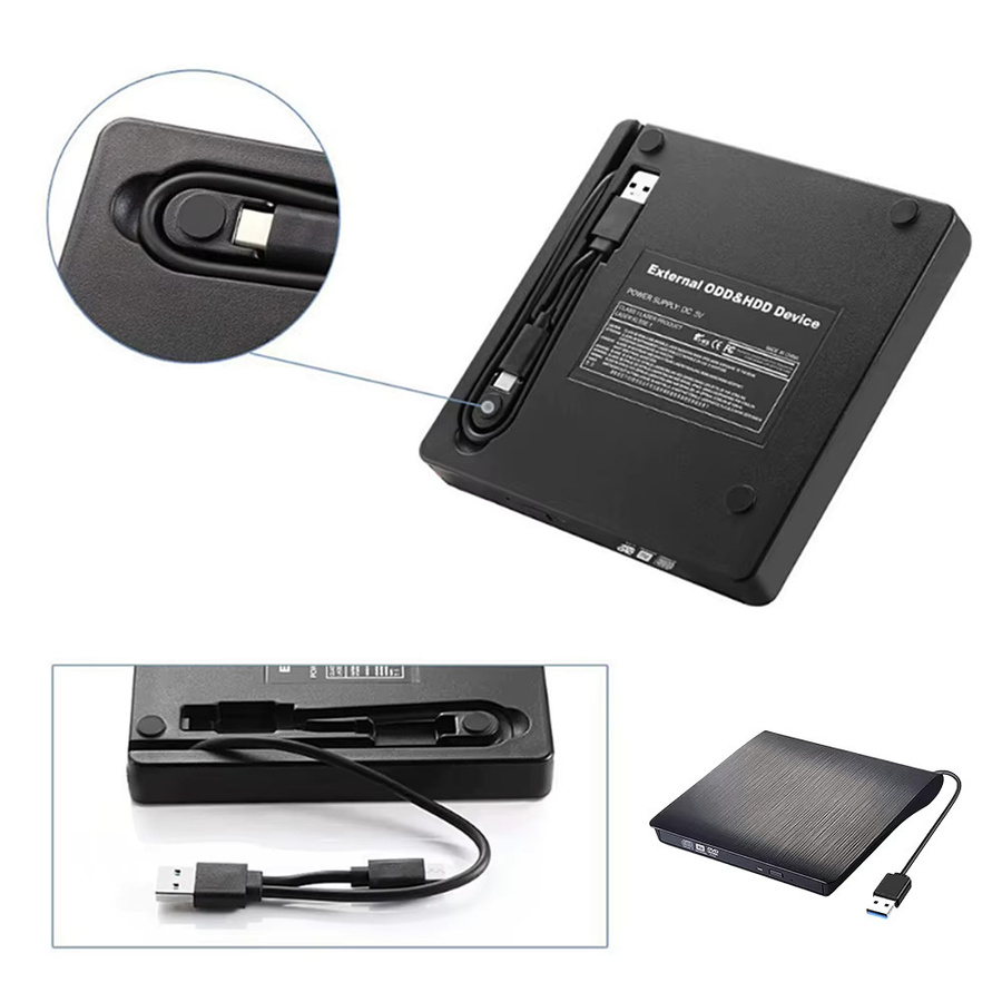 APWIKOGER Externes USB 3.0 CD/DVD Laufwerk mit USB-C Anschluss, Schwarz, Kompatibel mit Windows und Mac OS - Bild 4