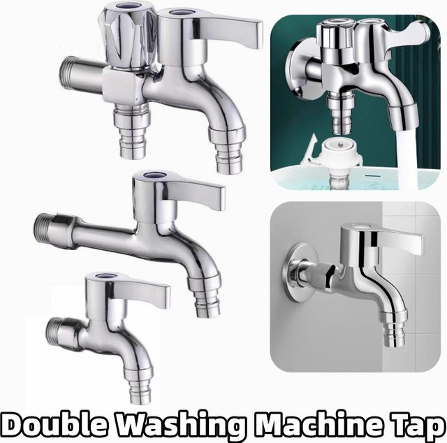 Multifunktionaler 4-Punkt-Waschmaschinen-Wasserhahn aus Messing mit Doppel-Ende für Bad und Mop-Pool in Gold oder Silber - Bild 1