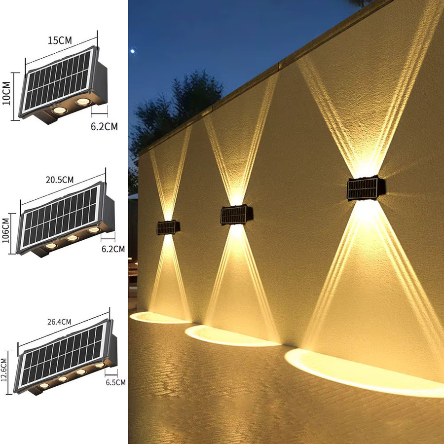 IEEYEEY Solar-LED-Wandleuchte für den Außenbereich in Schwarz, moderne rechteckige Gartenbeleuchtung mit Up-and-Down-Lichtfunktion, wasserdicht - Bild 3