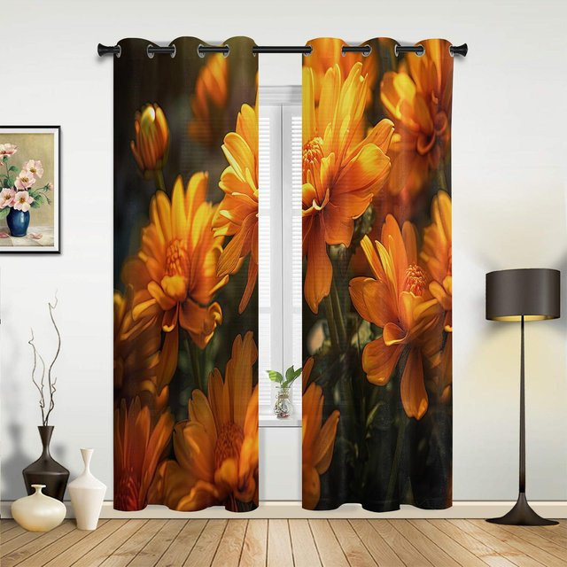 Super Six Chrysanthemen-Blumen-Vorhang mit floralem Design, Orange, Breite: 135 cm, Höhe: 60 cm - Bild 1
