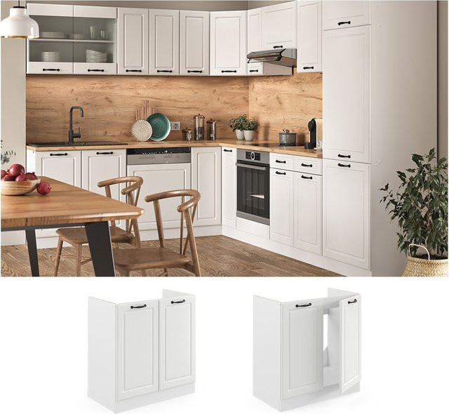 Vicco Spülenunterschrank R-Line in Weiß im Landhausstil, Breite: 80 cm - Bild 1