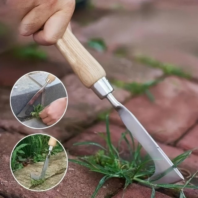 Binchi Outdoor Product L-förmiger Unkrautstecher aus Edelstahl in Grau für Garten und Terrasse - Bild 1