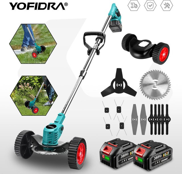 Yofidra Elektrischer Rasenmäher und Trimmer mit 1500W, Teleskopstiel, kompatibel mit Makita LXT Akku, Multicolor, Breite: 100-135 cm - Bild 1