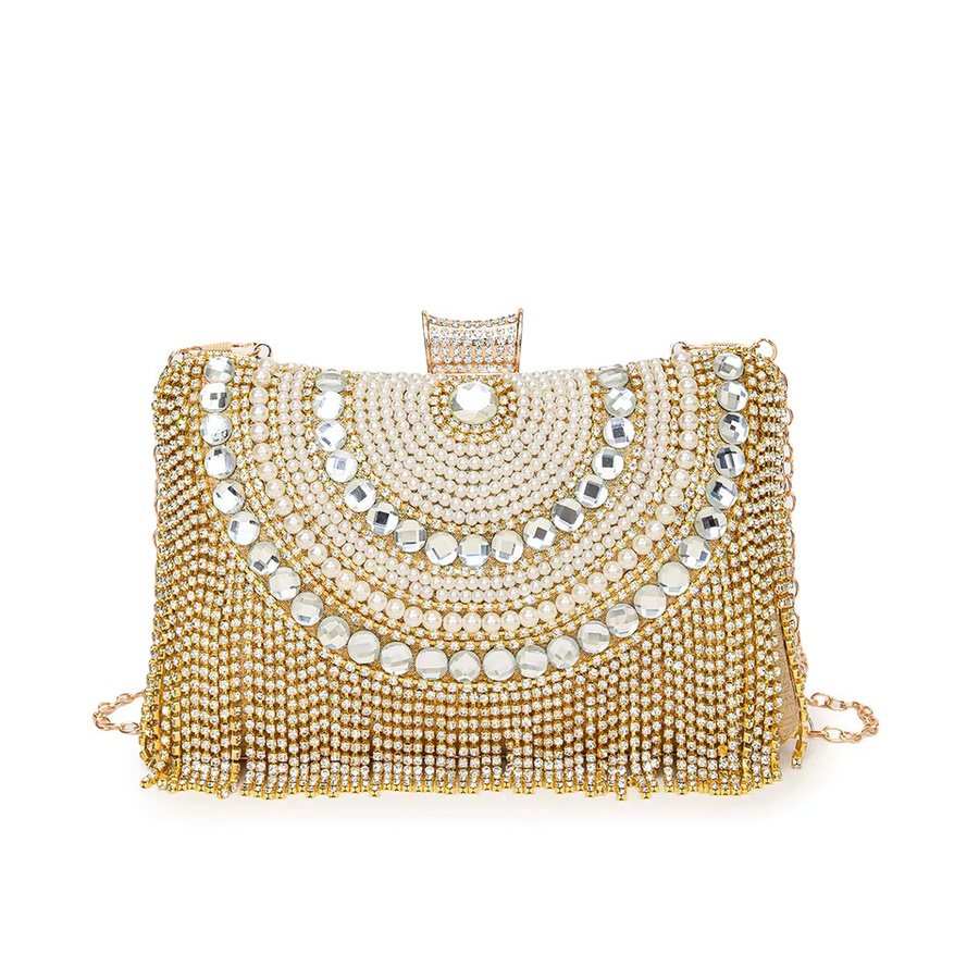 Abendtasche mit Strass, Quaste, Diamanten und Perlen, Metall - Bild 3
