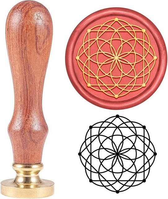 Wachssiegel Stempel Set mit Blume des Lebens Muster aus Messing und Holzgriff in Mehrfarbig - Bild 1