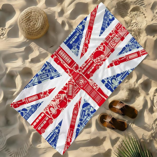 Ka Chen Mutong Strandtuch England Flagge Design, schnelltrocknend und sandabweisend, rot-weiß, B: 30 cm, H: 60 cm - Bild 1