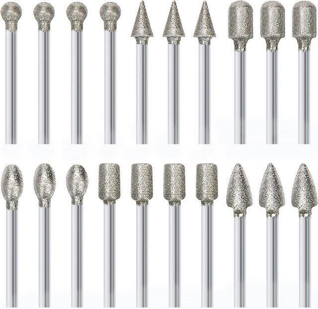 SI FANG Zylindrischer Diamantfräser in Silber mit 3 mm Schaft als Schleifbit zum Gravieren und Schnitzen von Stein und Jade für Dremel-Rotationswerkzeuge - Bild 1