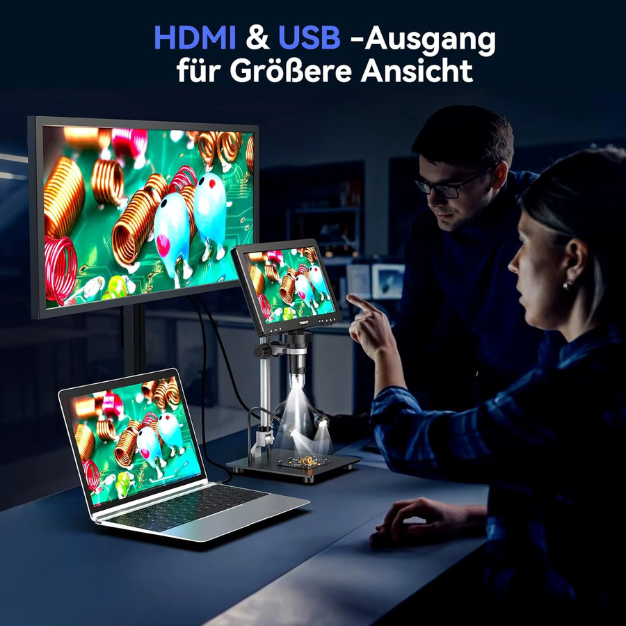 TOMLOV Professionelles digitales Elektronikmikroskop DM9 Max mit 10,1 Zoll HD IPS LCD-Bildschirm, 1500X Vergrößerung und 20MP, HDMI Anschluss, Schwarz - Bild 4