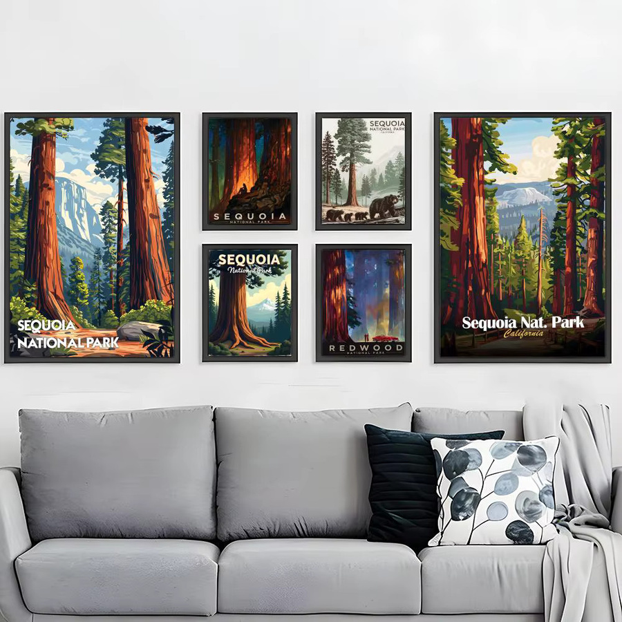 Natural Art Sequoia National Park Poster Wandkunst aus Papier, Vintage Landschaftsmotiv, Mehrfarbig, B: 20 cm, H: 15 cm - Bild 2