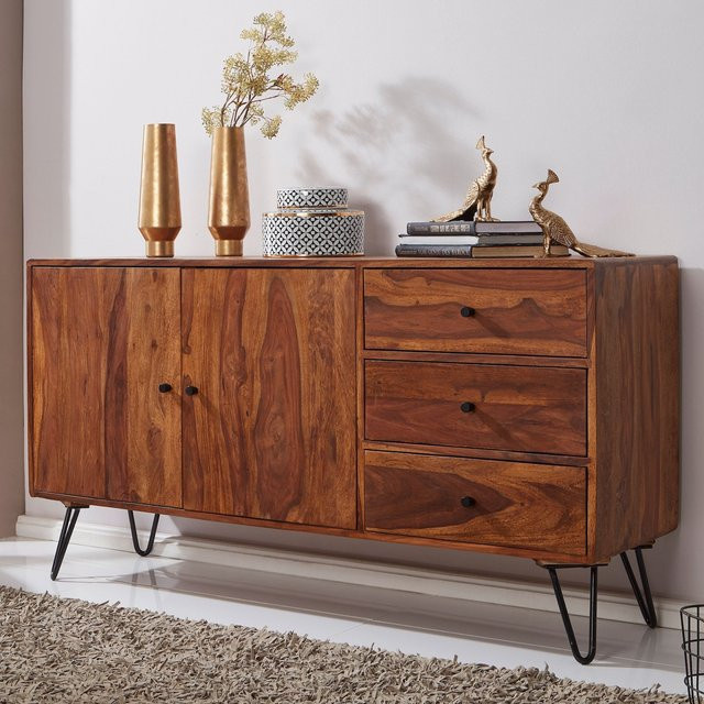 Finebuy Sideboard aus Massivholz Sheesham in Braun mit 2 Türen und 3 Schubladen im Landhaus-Stil, Breite: 145 cm - Bild 1