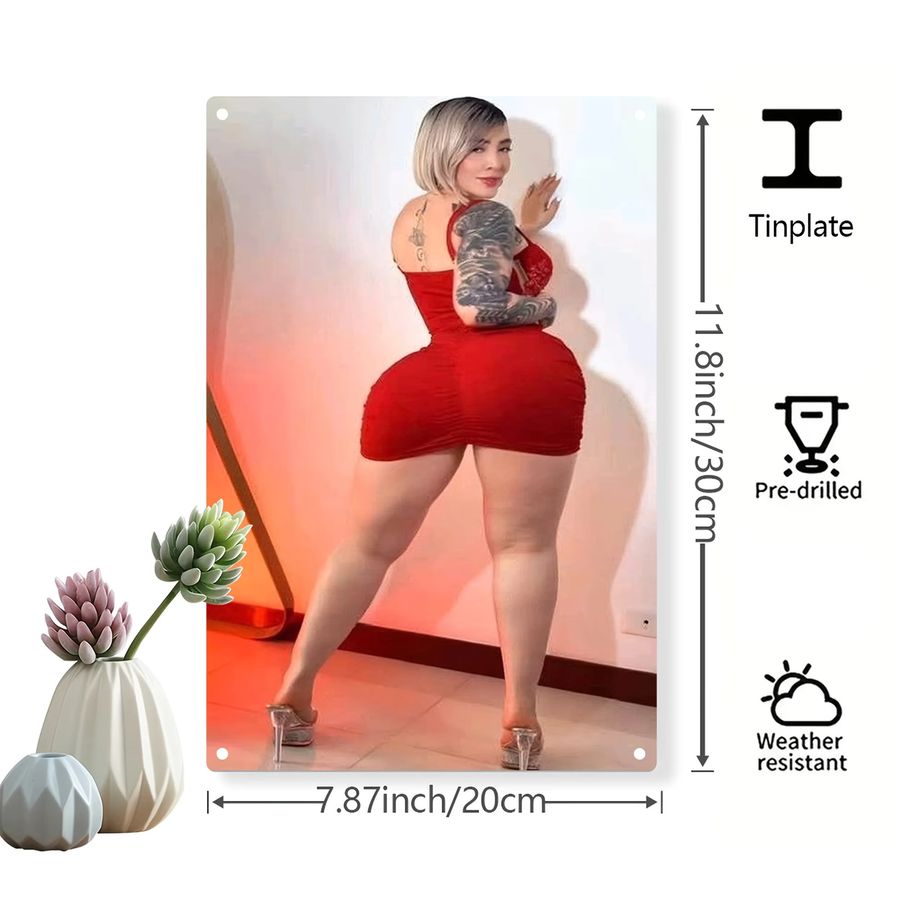CIFBUY Vintage Blechschild aus Eisen mit Tattoo-Kunst in Rot als Wanddekoration, B/H: 30 x 20 cm - Bild 2