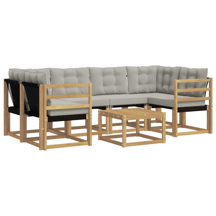 vidaXL Outdoor-Sofagarnitur 7-teilig aus Akazienholz mit Textilene und Kissen in Weiß-Hellgrau - Bild 2