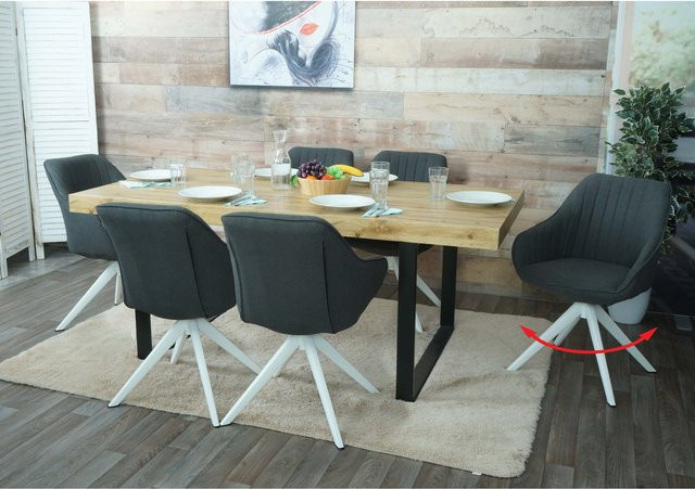 6er-Set MCW Esszimmerstühle K27 mit Armlehnen, drehbar, Stoff Textil, Dunkelgrau, B/T/H: 60 x 55 x 84 cm - Bild 1