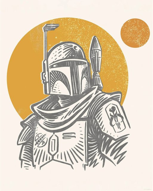 Komar Wandbild Star Wars Boba Fett Illustration, Beige, B: 40 cm, H: 50 cm - Bild 1