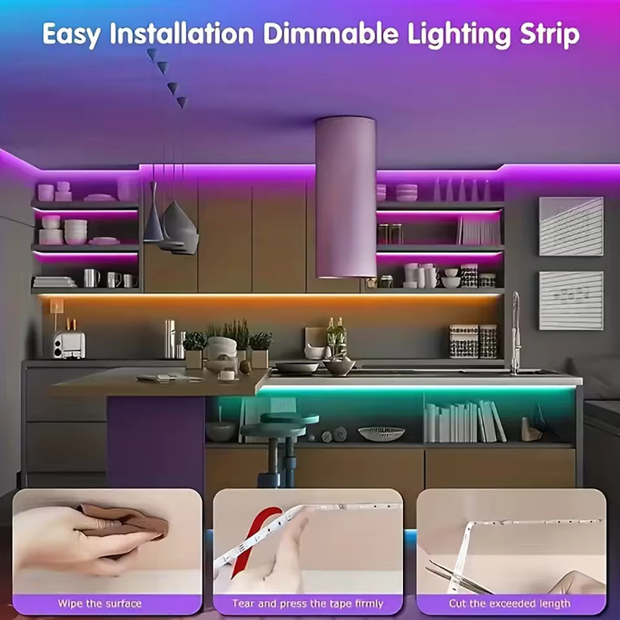 GHUSTAR RGB LED-Lichtstreifen in Multicolour, dimmbare LED-Lichtleiste mit App-Steuerung und Musik-Synchronisation für TV-Hintergrundbeleuchtung und Küchenbeleuchtung - Bild 7