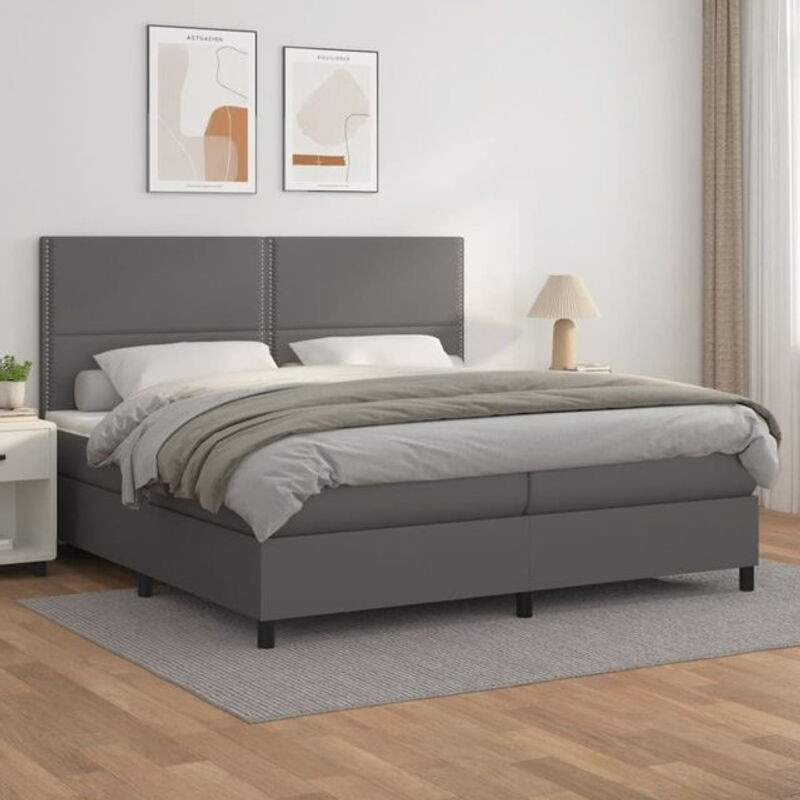 Vidaxl Boxspringbett mit Matratze in Grau aus Kunstleder, Modernes Design, B/T/H: 200 x 200 x 118 cm - Bild 1