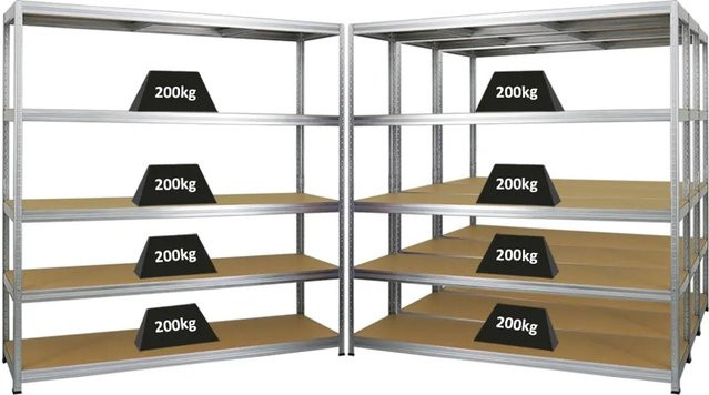 PROREGAL Schwerlastregal Giant Elephant Set aus 4 Regalen, verzinkt, H x B x T: 180 x 180 x 45 cm, Fachlast 200 kg, mit verstellbaren MDF-Holzböden - Bild 1